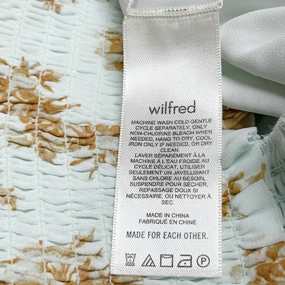 Wilfred Aritzia Boho Smocked Crop Top Mint Green Floral Sheer Balloon Sleeves S - Picture 7 of 9